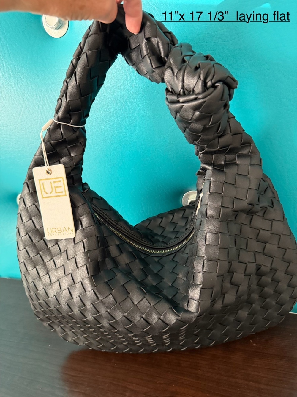 Urban Expressions Black Woven Knot-Handle Hobo Bag
